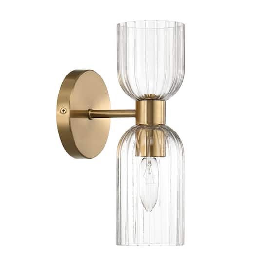 Josephine Brushed Gold Mid-Century Modern Metal &#x26; Clear Ribbed Glass Wall Light